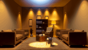 alt_text: A calming book cover featuring a cozy therapy room, emphasizing support and mental health awareness.