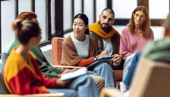 alt_text: A supportive therapy session emphasizing connection, hope, and healing in addiction recovery.