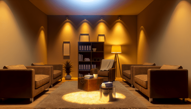 alt_text: A calming book cover featuring a cozy therapy room, emphasizing support and mental health awareness.